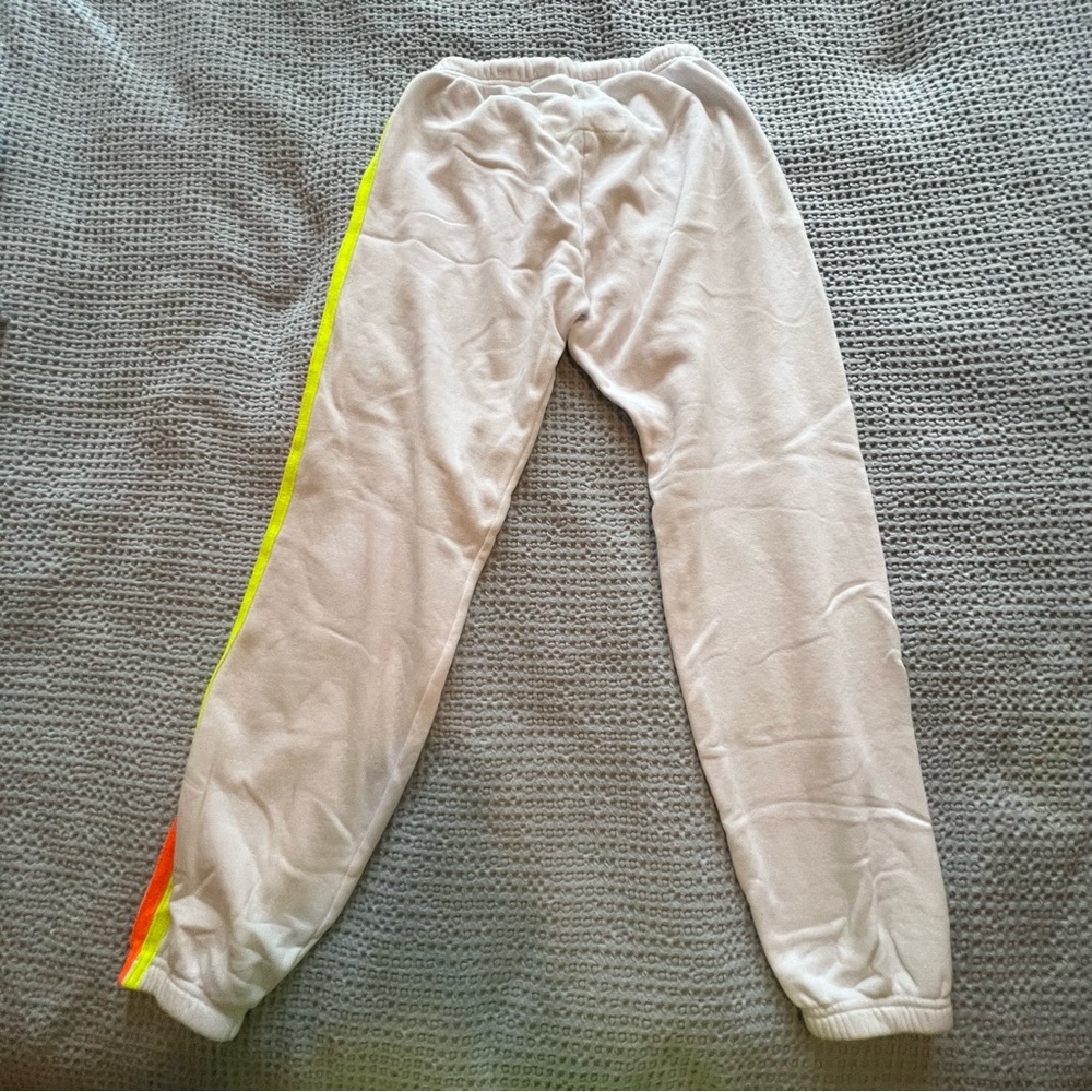Aviator Nation 4 Stripe Sweatpants in White/Neon - Picture 3 of 4